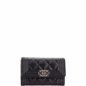 Chanel Boy Flap Card Case Quilted Caviar